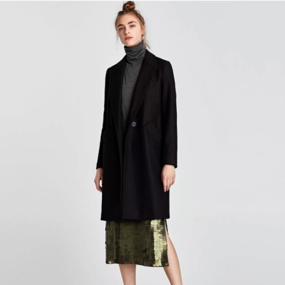 Zara Wool Blend Black Coat